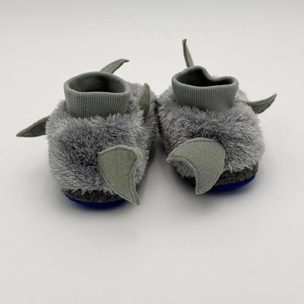 L.L. Bean Slip-On Fuzzy Gray Shark Slippers with Fins - US Toddler Size 7-8
